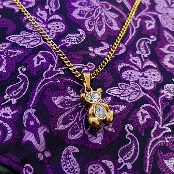 18K Gold Plated Bear Pendant Necklace with 18K Gold Plated Miami Cuban Link - Picture 1 of 5